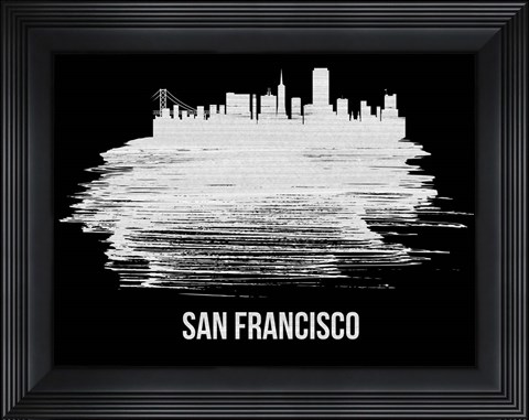 Framed San Francisco Skyline Brush Stroke White Print