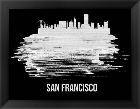 Framed San Francisco Skyline Brush Stroke White Print