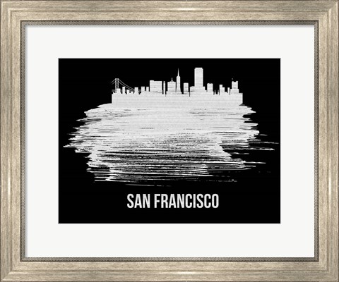 Framed San Francisco Skyline Brush Stroke White Print