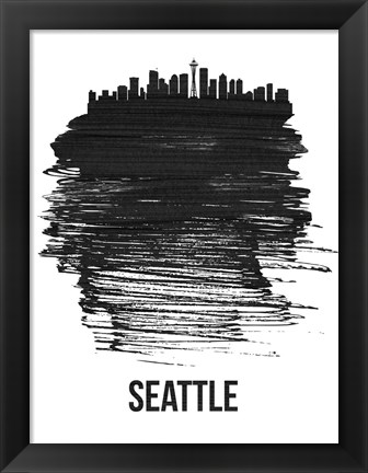 Framed Seattle Skyline Brush Stroke Black Print
