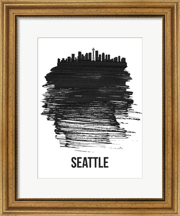Framed Seattle Skyline Brush Stroke Black Print