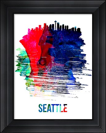 Framed Seattle Skyline Brush Stroke Watercolor Print