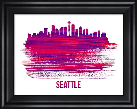 Framed Seattle Skyline Brush Stroke Red Print