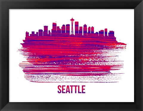 Framed Seattle Skyline Brush Stroke Red Print