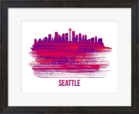 Framed Seattle Skyline Brush Stroke Red Print