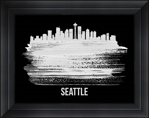 Framed Seattle Skyline Brush Stroke White Print