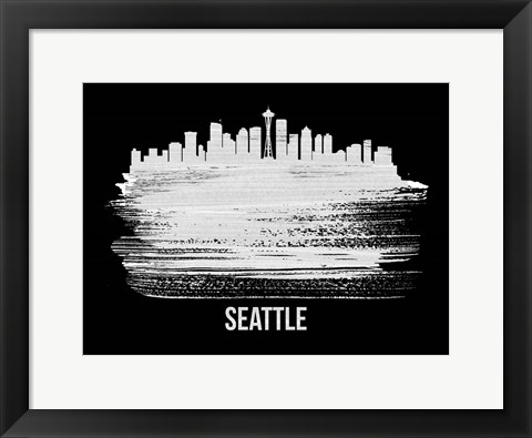Framed Seattle Skyline Brush Stroke White Print