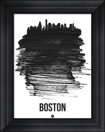 Framed Boston Skyline Brush Stroke Black Print