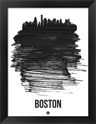 Framed Boston Skyline Brush Stroke Black Print