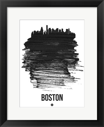 Framed Boston Skyline Brush Stroke Black Print