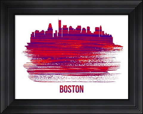 Framed Boston Skyline Brush Stroke Red Print