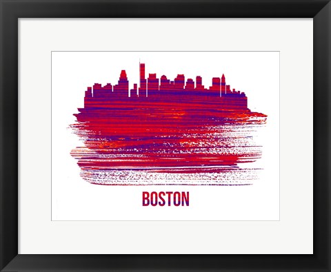 Framed Boston Skyline Brush Stroke Red Print