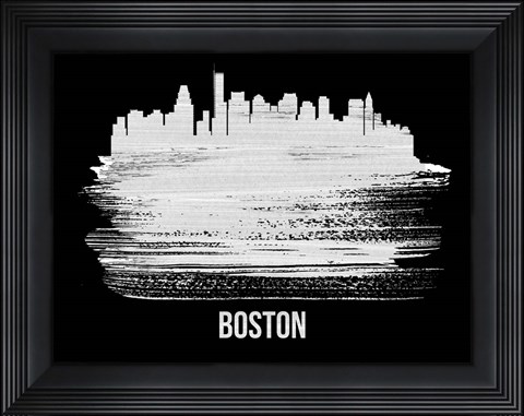Framed Boston Skyline Brush Stroke White Print