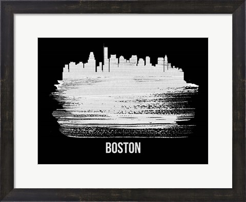 Framed Boston Skyline Brush Stroke White Print