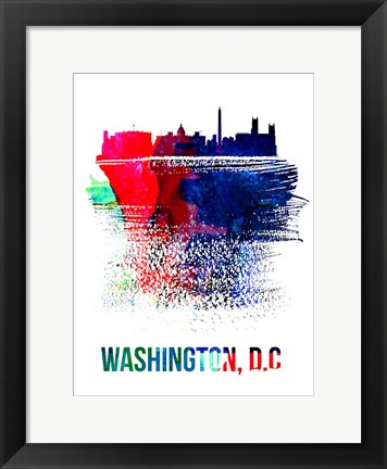 Framed Washington, D.C. Skyline Brush Stroke Watercolor Print