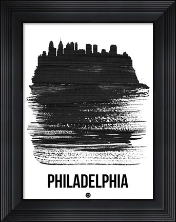 Framed Philadelphia Skyline Brush Stroke Black Print