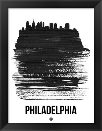 Framed Philadelphia Skyline Brush Stroke Black Print