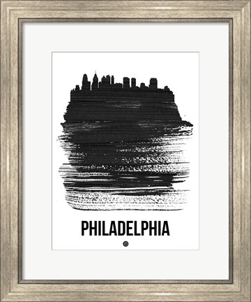Framed Philadelphia Skyline Brush Stroke Black Print