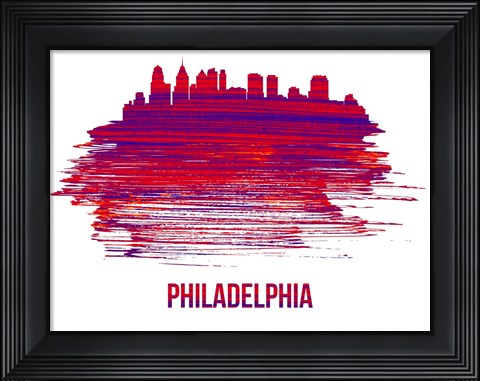 Framed Philadelphia Skyline Brush Stroke Red Print