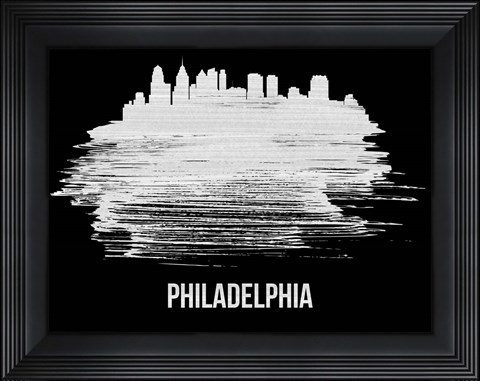 Framed Philadelphia Skyline Brush Stroke White Print