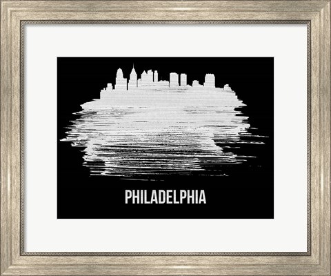 Framed Philadelphia Skyline Brush Stroke White Print