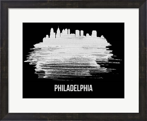 Framed Philadelphia Skyline Brush Stroke White Print