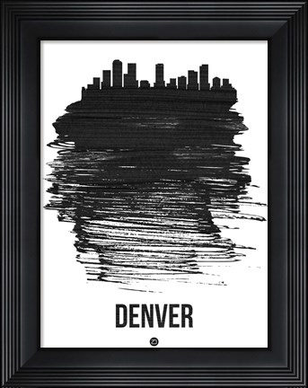 Framed Denver Skyline Brush Stroke Black Print
