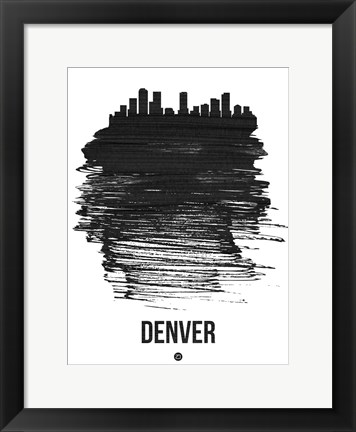 Framed Denver Skyline Brush Stroke Black Print