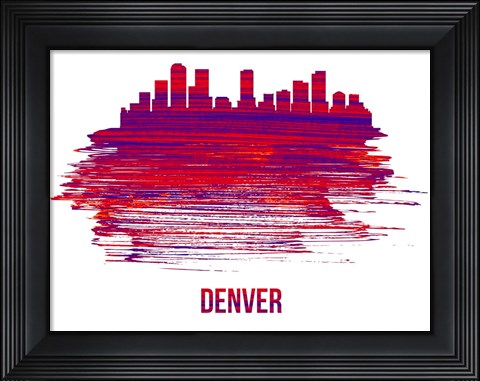 Framed Denver Skyline Brush Stroke Red Print