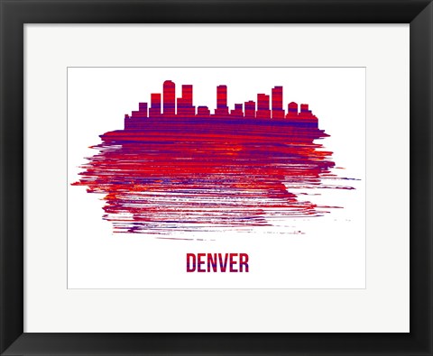 Framed Denver Skyline Brush Stroke Red Print
