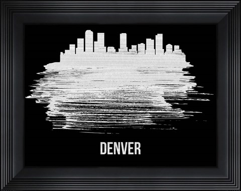 Framed Denver Skyline Brush Stroke White Print