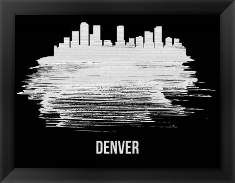 Framed Denver Skyline Brush Stroke White Print