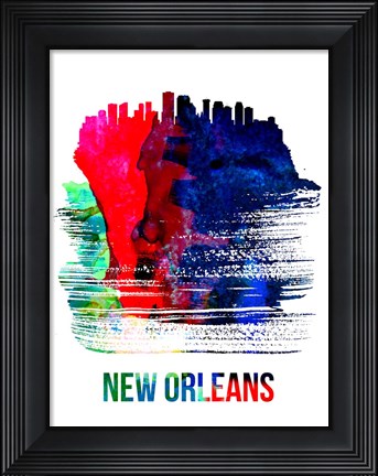 Framed New Orleans Skyline Brush Stroke Watercolor Print