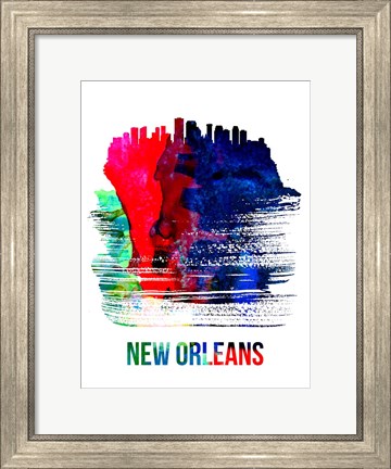 Framed New Orleans Skyline Brush Stroke Watercolor Print