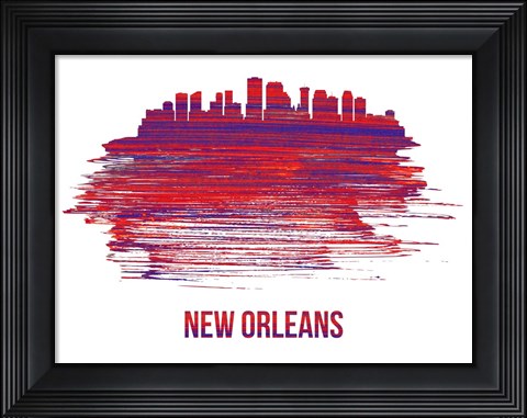 Framed New Orleans Skyline Brush Stroke Red Print
