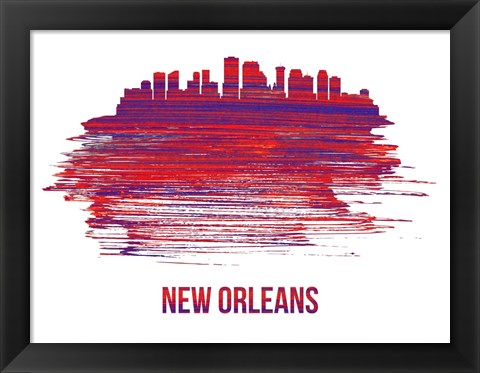 Framed New Orleans Skyline Brush Stroke Red Print