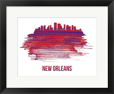 Framed New Orleans Skyline Brush Stroke Red Print