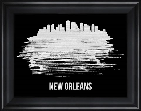 Framed New Orleans Skyline Brush Stroke White Print