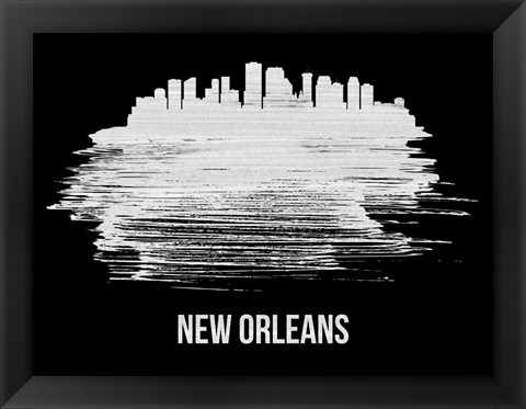 Framed New Orleans Skyline Brush Stroke White Print