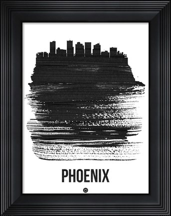 Framed Phoenix Skyline Brush Stroke Black Print