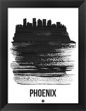 Framed Phoenix Skyline Brush Stroke Black Print