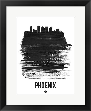 Framed Phoenix Skyline Brush Stroke Black Print