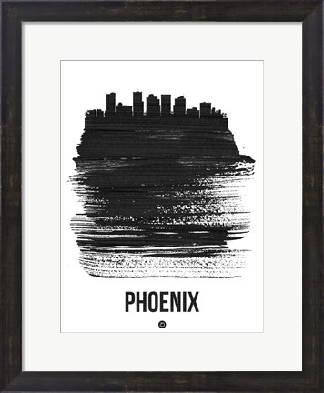 Framed Phoenix Skyline Brush Stroke Black Print