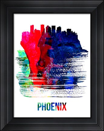 Framed Phoenix Skyline Brush Stroke Watercolor Print