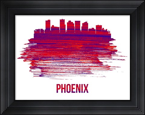 Framed Phoenix Skyline Brush Stroke Red Print