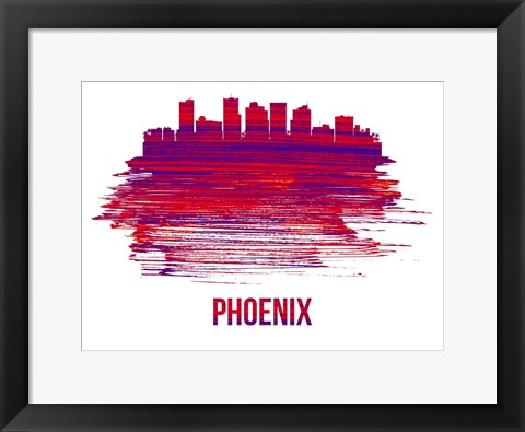 Framed Phoenix Skyline Brush Stroke Red Print