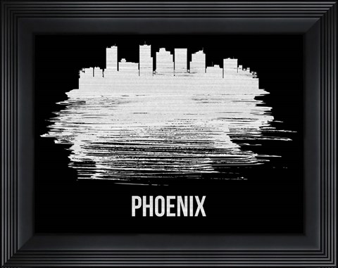 Framed Phoenix Skyline Brush Stroke White Print