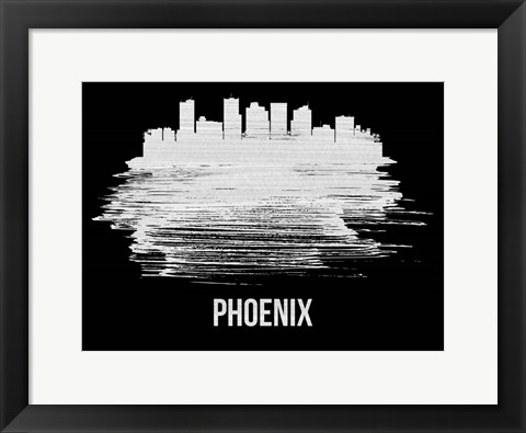 Framed Phoenix Skyline Brush Stroke White Print