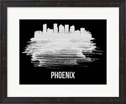 Framed Phoenix Skyline Brush Stroke White Print