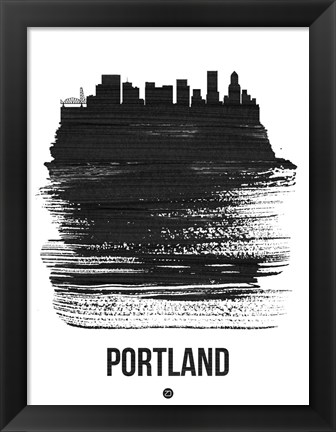 Framed Portland Skyline Brush Stroke Black Print